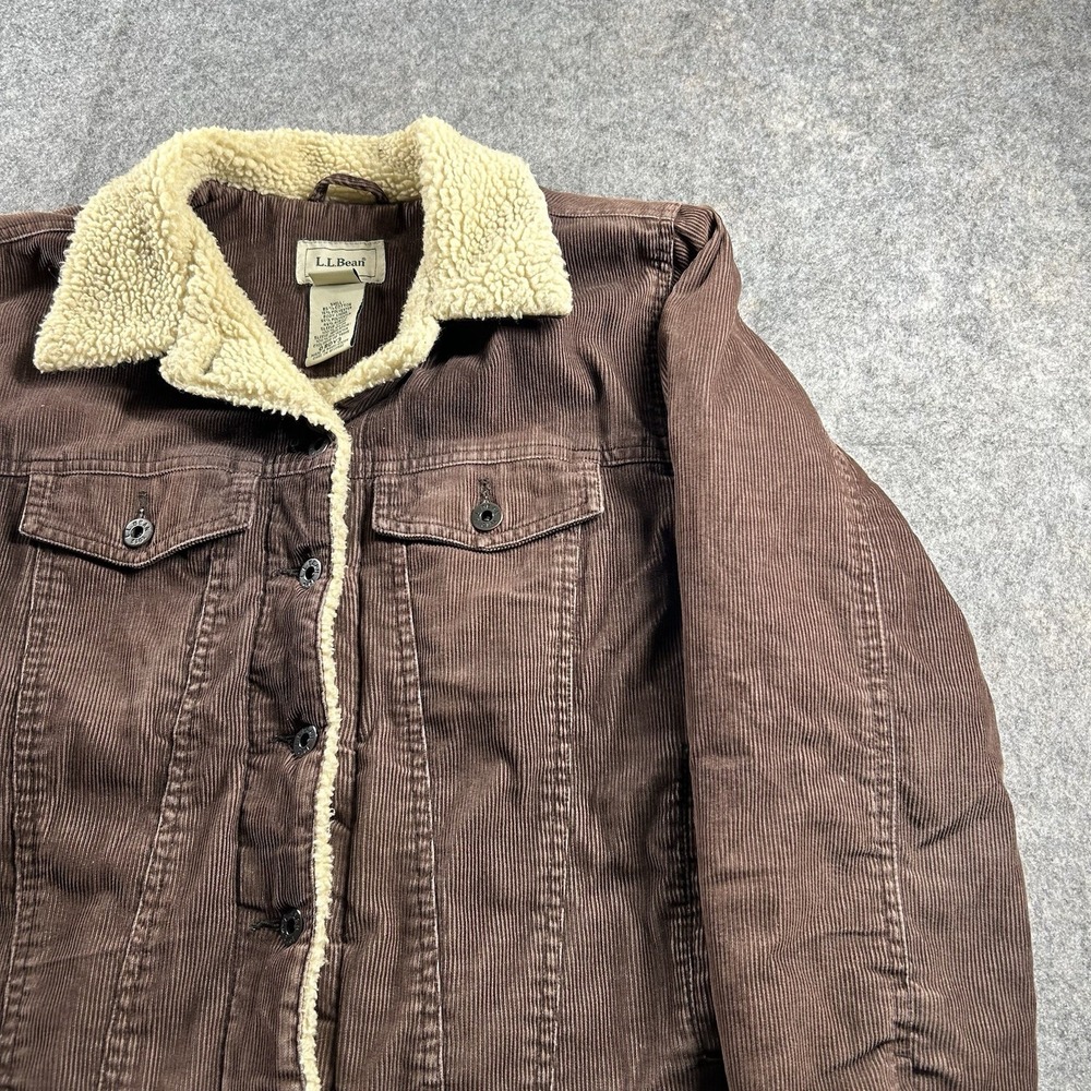 Vintage LL Bean Jacket Womens Medium Brown Corduroy Sherpa Lined Trucker - Picture 2 of 8